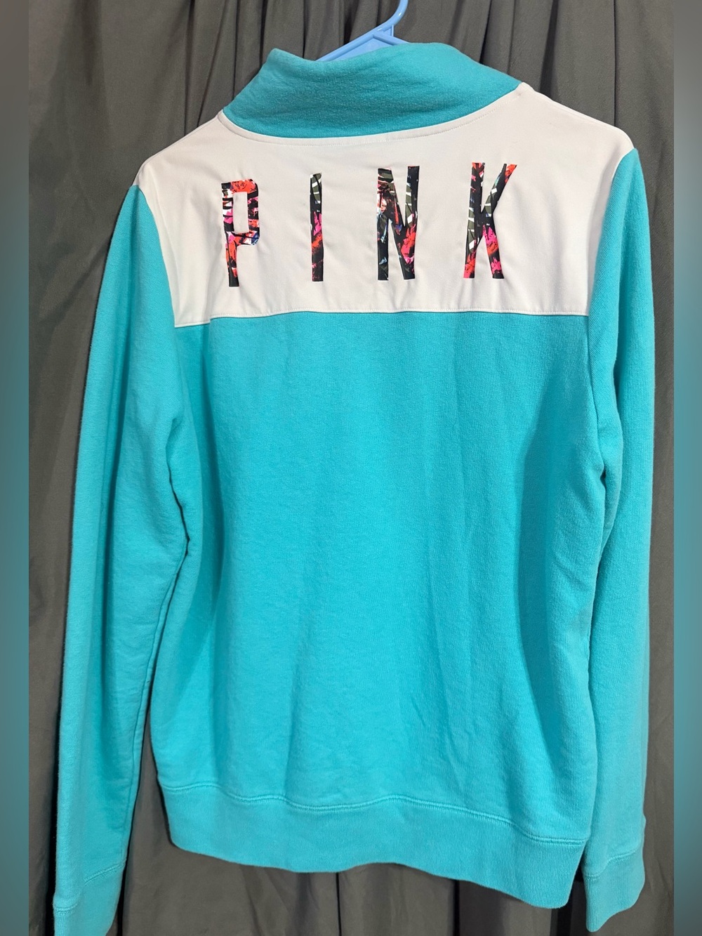 PINK Victoria's Secret Teal & White Fleece Turtleneck Pullover